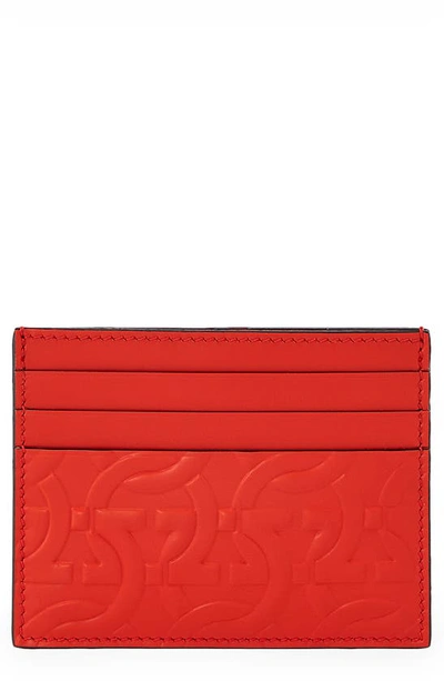 Ferragamo Travel Gancio Embossed Leather Card Case In Candy Apple Red X Nero