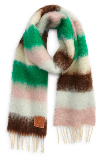 Loewe Womens Brown/light Blue Striped Mohair And Wool-blend Scarf