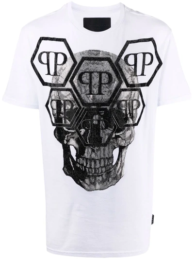 Philipp Plein Crystal Skull Logo T-shirt In Weiss