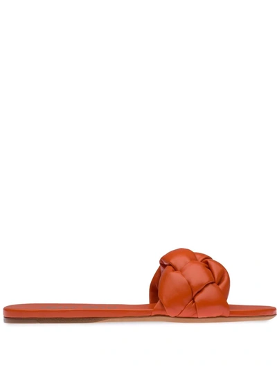 Miu Miu Woven-strap Leather Sandals In Orange