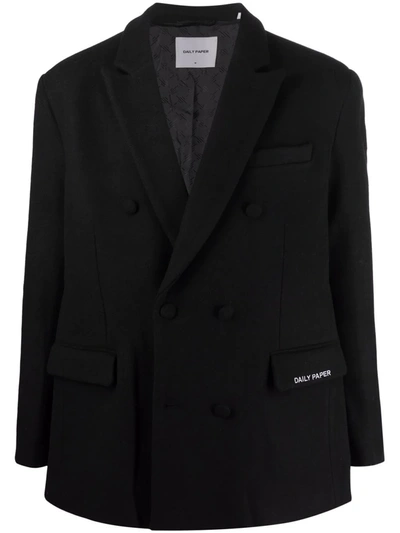 Daily Paper Double-breasted Button Coat In Black