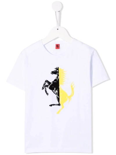 Ferrari Babies' Prancing Horse Two-tone Print T-shirt In White