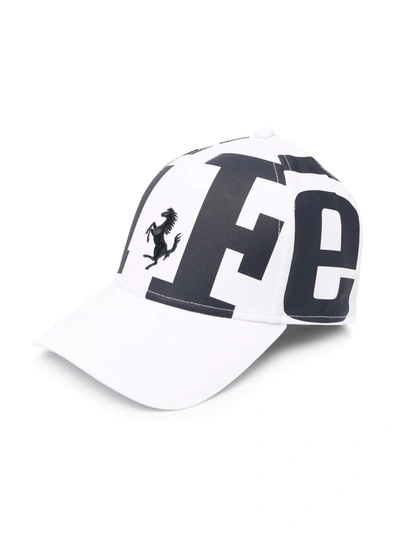 Ferrari Logo-print Cotton Twill Cap In White