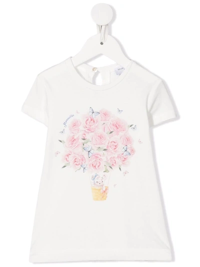 Monnalisa Babies' Floral Crew-neck T-shirt In White