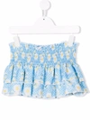 Monnalisa Light Blue Skirt With Floreal Print In Blue