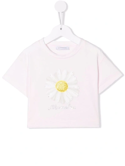 Monnalisa Kids' Floral-print Studded T-shirt In Pink