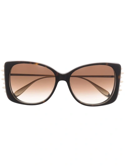 Alexander Mcqueen Studded Cat-eye Sunglasses In Brown