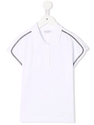 Brunello Cucinelli Teen Bead Stripe Polo Shirt In White