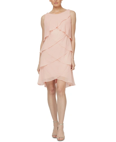 Sl Fashions Chiffon Tier Jacket & Dress Set In Faded Rose