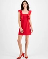 French Connection Whisper Sleeveless Ruffled Mini Dress In True Red