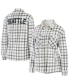 Wear By Erin Andrews Women's Oatmeal Seattle Kraken Plaid Button-up Shirt Jacket In Oatmeal