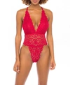 Oh La La Cheri Women's High Leg Galloon Lace Teddy With Multi-strap Back Detail In Red