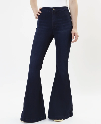 Kancan Makayla Ultra High Rise Flare Jeans In Dark Wash In Blue