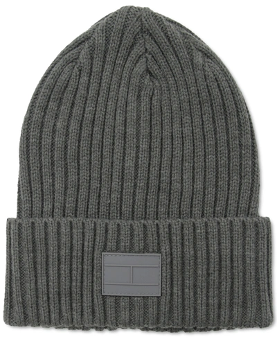 Tommy Hilfiger Men's Ghost Ribbed Knit Beanie Hat In Charcoal
