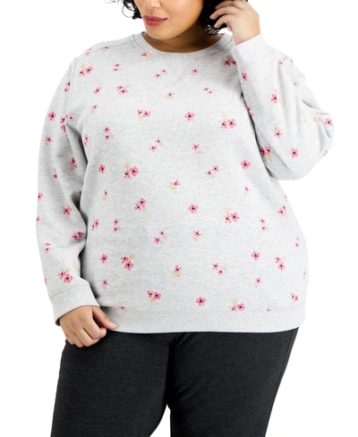 Karen Scott Plus Size Fleece Sweatshirt, Created For Macy's In Light Smoke Heather