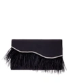 Nina Kaidy Feather Trim Satin Clutch In Black