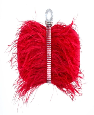 Nina Women's Feather Embellished Minaudiere Clutch In Red Rouge
