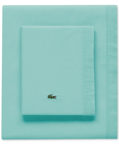 Lacoste Home Solid Cotton Percale Sheet Set, Twin In Water Blue