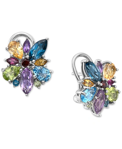 Effy Collection Effy Multi-gemstone Flower Stud Earrings (6-1/20 Ct. T.w.) In Sterling Silver