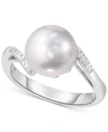 Macy's Cultured Freshwater Pearl (10 Mm) & Lab-created White Sapphire (1/3 Ct. T.w.) Ring In Sterling Silve In Sterling Silver