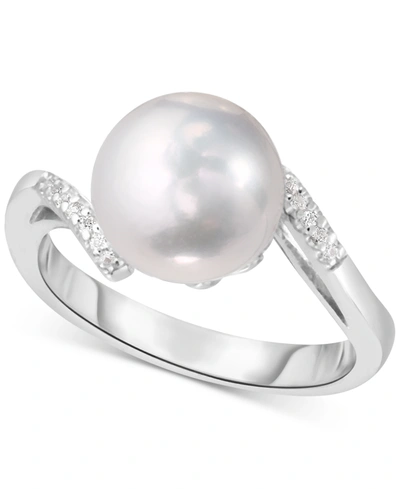 Macy's Cultured Freshwater Pearl (10 Mm) & Lab-created White Sapphire (1/3 Ct. T.w.) Ring In Sterling Silve In Sterling Silver