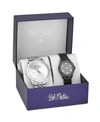 Bob Mackie Men's And Women's Silver-tone Base Metal Bracelet And Black Vegan Leather Strap 2 Piece Watch Set 45 In Silver-tone