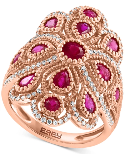 Effy Collection Effy Ruby (2-5/8 Ct. T.w.) & Diamond (3/8 Ct. T.w.) Fancy Statement Ring In 14k Rose Gold