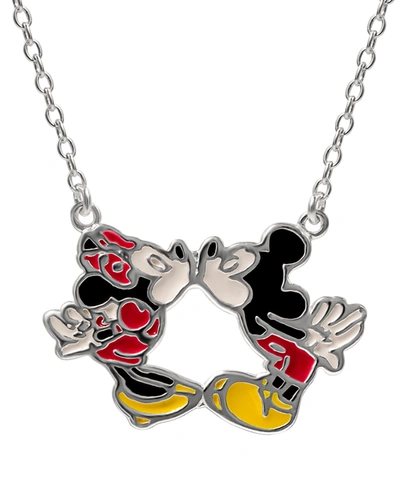 Disney Kissing Minnie & Mickey Mouse 18" Pendant Necklace In Sterling Silver