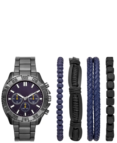 Folio Men's Gunmetal Blue Dial Bracelet Watch Gift Set, 45mm