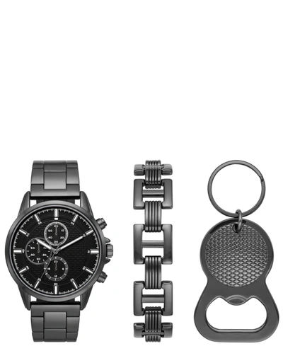 Folio Men's Black Bracelet Watch Gift Set, 45mm