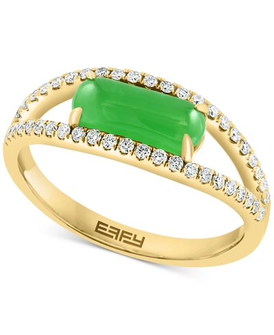 Effy Collection Effy Dyed Green Jade & Diamond (1/4 Ct. T.w.) Openwork Ring In 14k Gold In K Yellow Gold