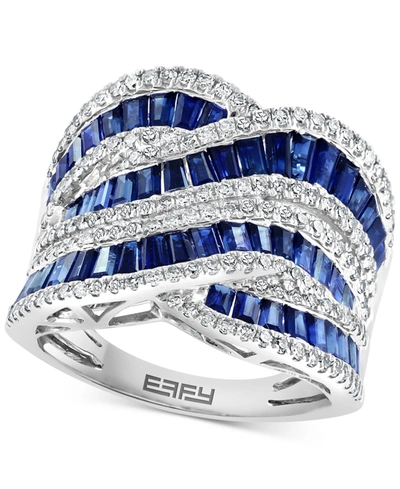 Effy Collection Effy Sapphire (3-1/3 Ct. T.w.) & Diamond (5/8 Ct. T.w.) Swirl Statement Ring In 14k White Gold