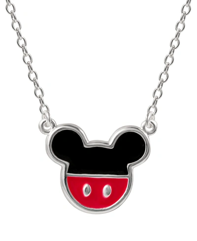 Disney Mickey Mouse Enamel Pendant Necklace In Sterling Silver, 16" + 2" Extender