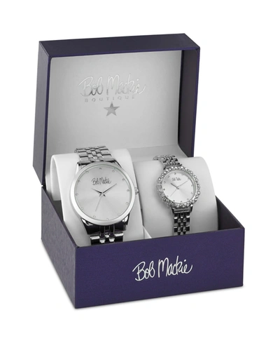 Bob Mackie Men's And Women's Silver-tone Base Metal Bracelet 2 Piece Watch Set 45mm And 36mm