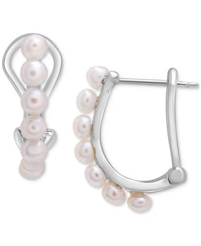 Macy's Cultured Freshwater Button Pearl (4mm) Leverback Hoop Earrings In Sterling Silver