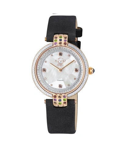 Gevril Matera Gemstone Diamond Suede Strap Watch, 35mm In Black