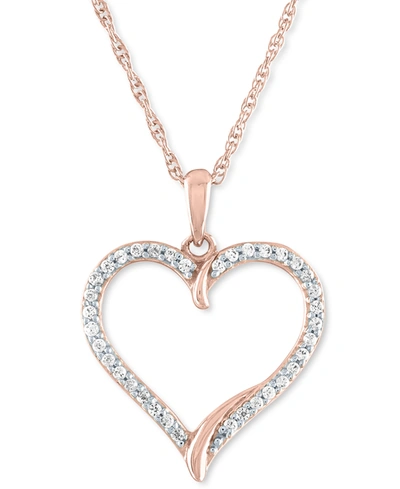 Macy's Diamond Heart 18" Pendant Necklace (1/8 Ct. T.w.) In 10k White, Yellow, Or Rose Gold