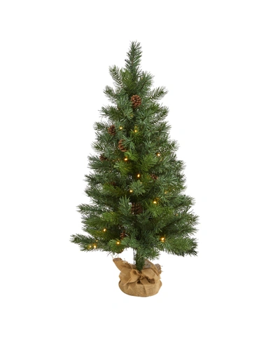 Nearly Natural Fraser Fir "natural Look" Artificial Christmas Tree With 50 Clear Led Lights, Pinecones, A Burlap Ba In Green