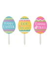 Glitzhome Set Of 3 15"h Wooden Easter Egg Yard Stake In Multi
