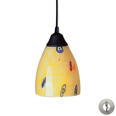 ELK LIGHTING CLASSICO 1 LIGHT PENDANT IN DARK RUST AND YELLOW BLAZE GLASS