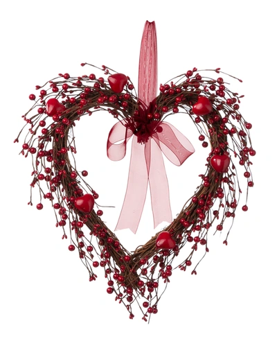 Glitzhome Valentine's Berry Heart Wreath In Red