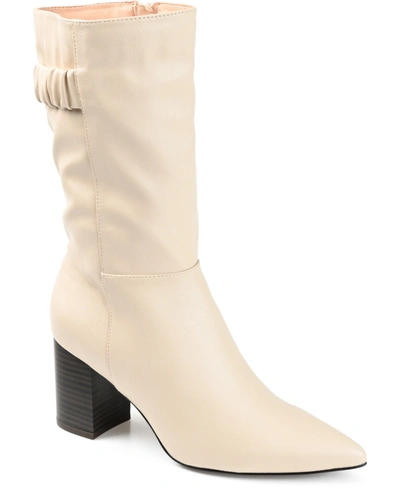 Journee Collection Women's Wilo Wide Calf Block Heel Boots In Bone