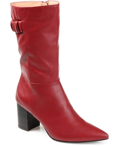 Journee Collection Wilo Womens Faux Leather Padded Insole Mid-calf Boots In Red