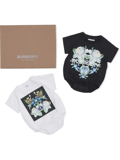 Burberry Babies' Montage And Floral-print Two-piece Bodysuit Set In White