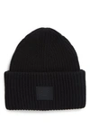 Acne Studios Pansy Face Patch Rib Wool Beanie In Black