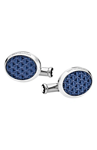 Montblanc Meisterstuck Oval Cufflinks In Steel Lacquer In Blue,silver Tone