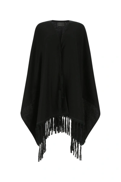 Saint Laurent Cashmere Poncho With All-over Fringes In Black