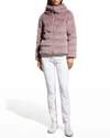 Herno Faux-fur Short Down Zip Jacket In Mauve