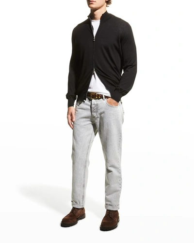 Brunello Cucinelli Men's Fine-gauge Wool/cashmere Zip Cardigan In Black