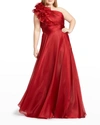 MAC DUGGAL PLUS SIZE ONE-SHOULDER A-LINE RUFFLE GOWN